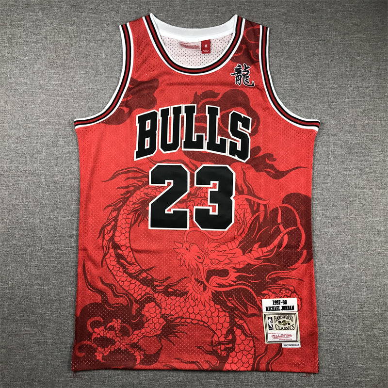 Men's Chicago Bulls Michael Jordan #23 Red Year of Dragon Edition Swingman Jerseys
