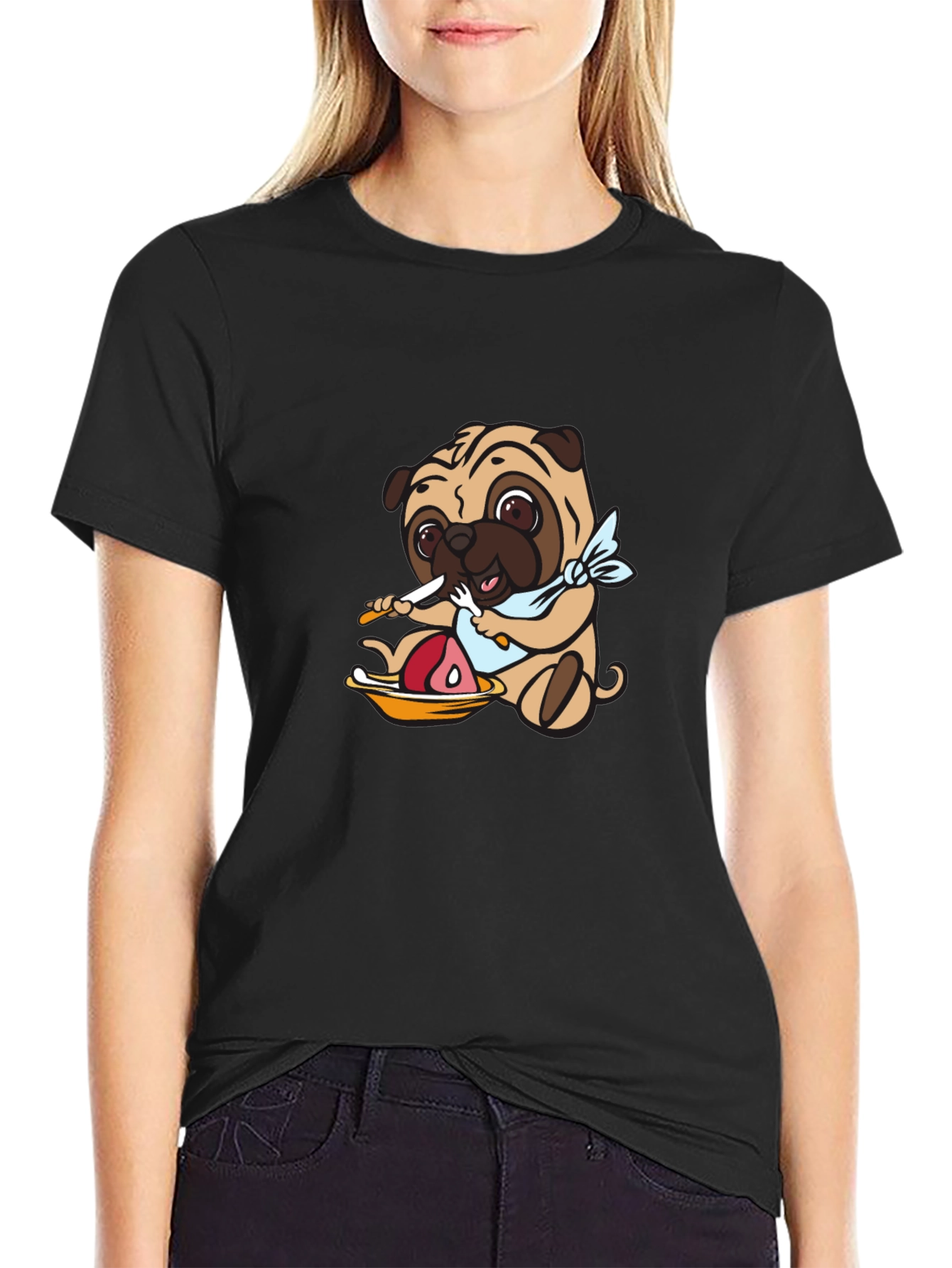 Pug Eating Meat Graphic T-Shirt