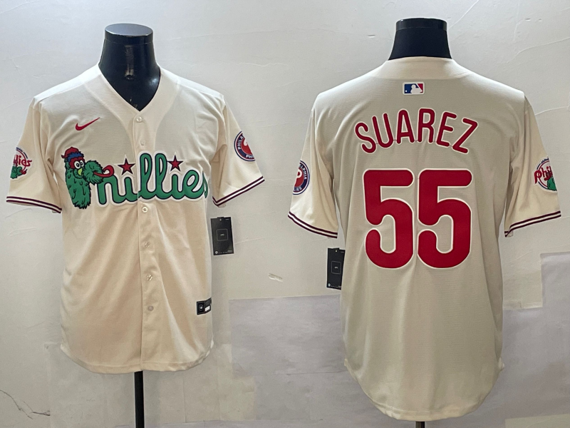 Men's Philadelphia Phillies Ranger Suarez #55 Cream Replica Player Jerseys