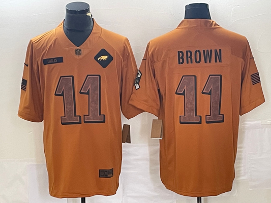 Men's Philadelphia Eagles A.J. Brown #11 Brown 2023 Salute To Service Limited Jerseys