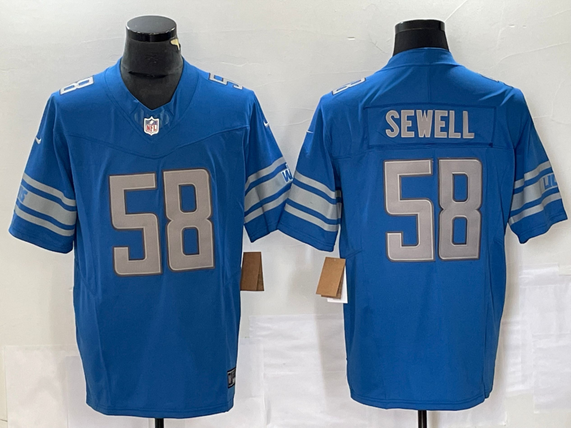 Men's Detroit Lions Penei Sewell #58 Blue Game Jerseys