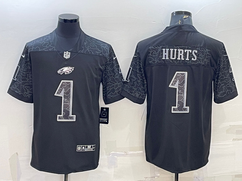 Men's Philadelphia Eagles Jalen Hurts #1 Black RFLCTV Limited Jerseys