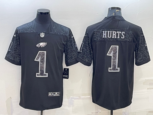 Men's Philadelphia Eagles Jalen Hurts #1 Black RFLCTV Limited Jerseys