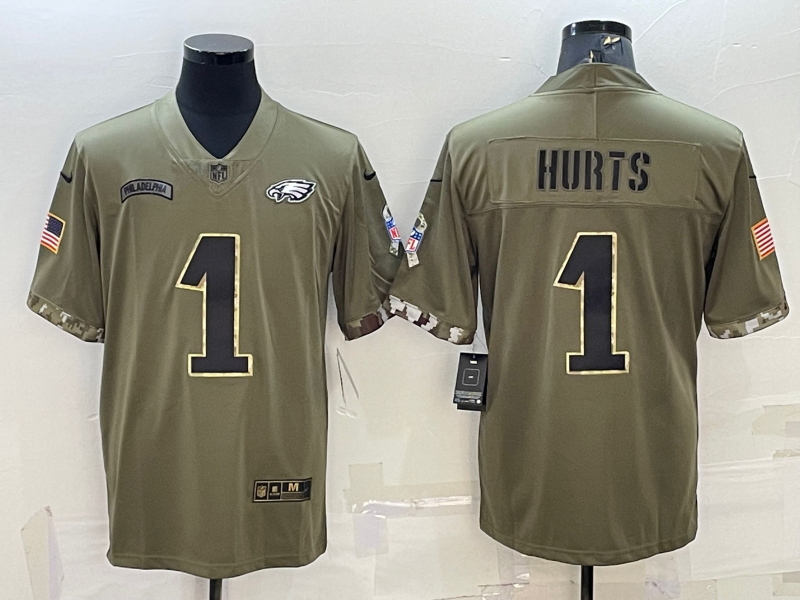 Men's Philadelphia Eagles Jalen Hurts #1 Olive 2022 Salute To Service Limited Jerseys