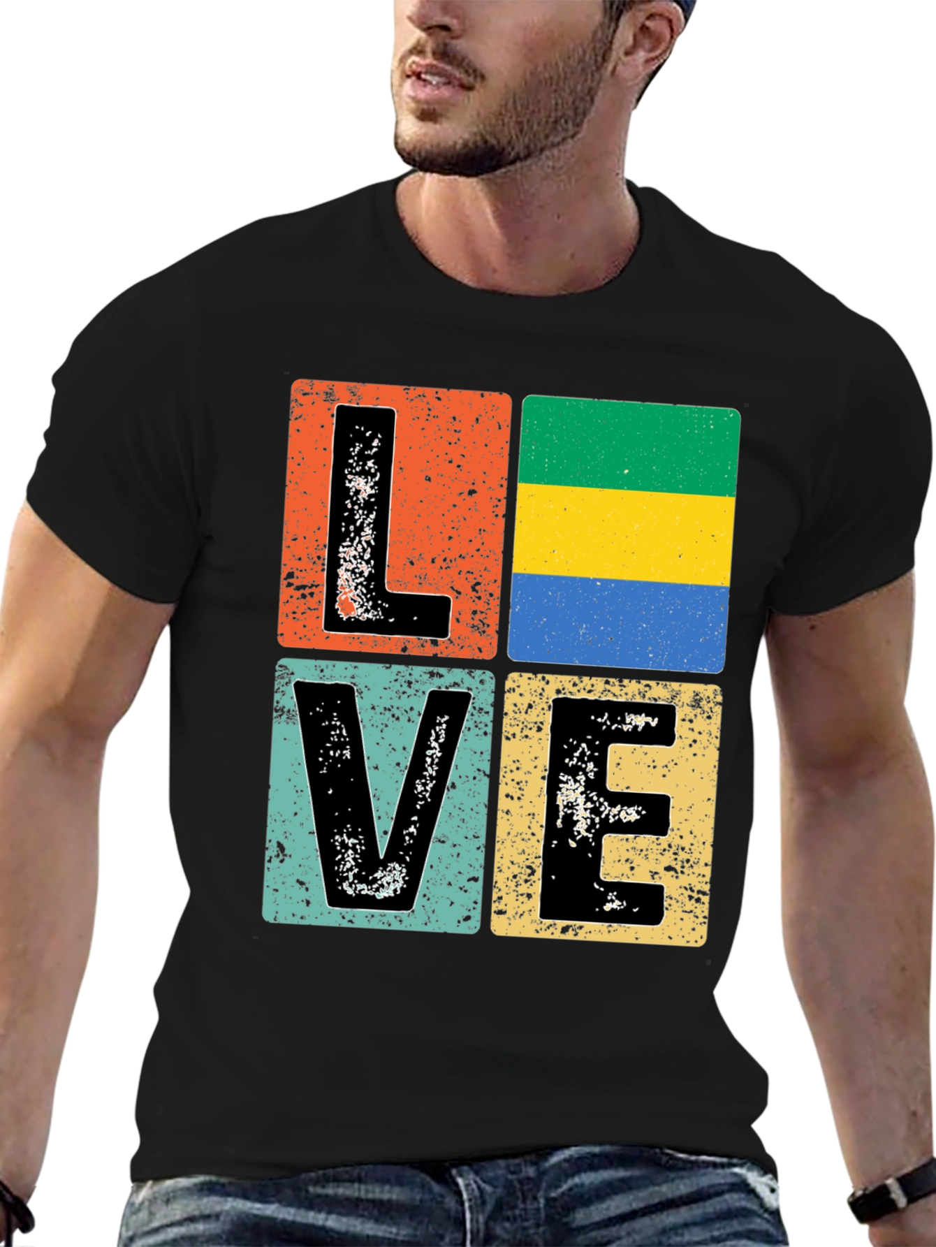 Gabon Flag LOVE Graphic Tee - Patriotic T-Shirt