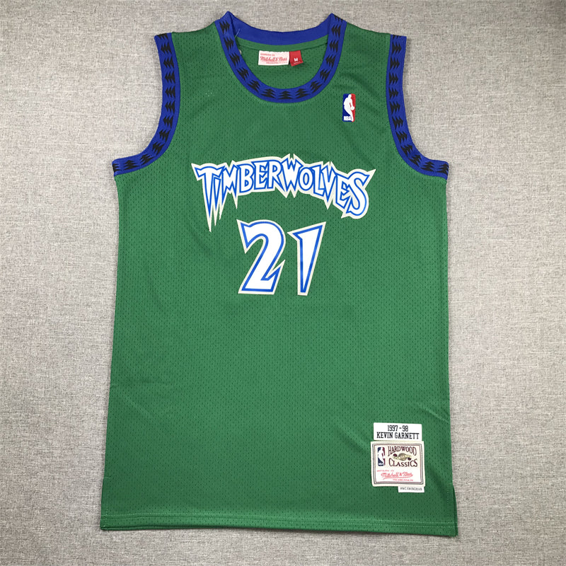 Men's Minnesota Timberwolves Kevin Garnett #21 Green Hardwood Classics Swingman Jerseys