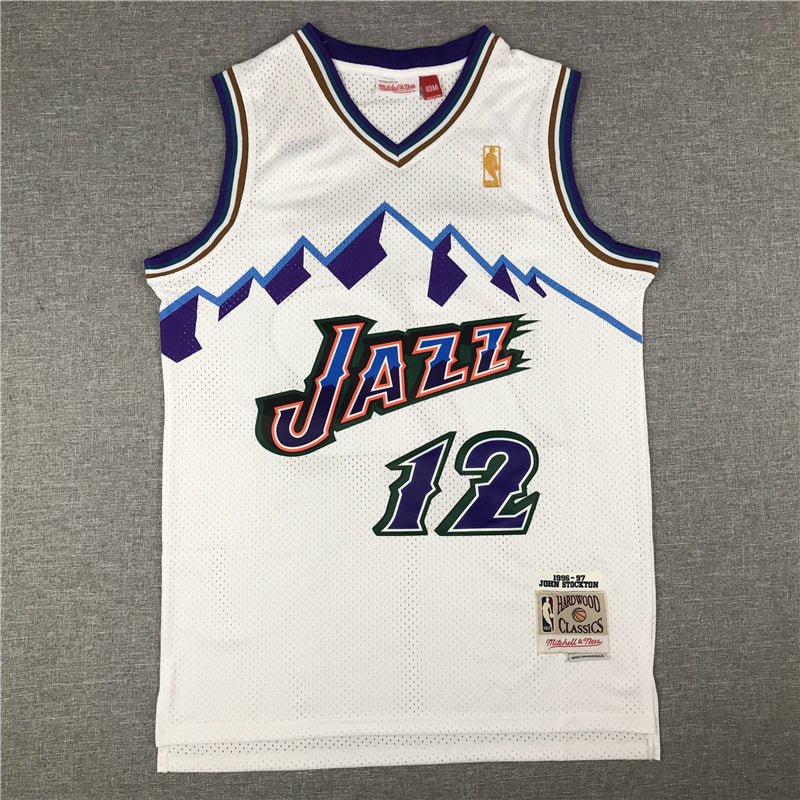 Men's Utah Jazz John Stockton White 1996-97 Hardwood Classics Swingman Jerseys