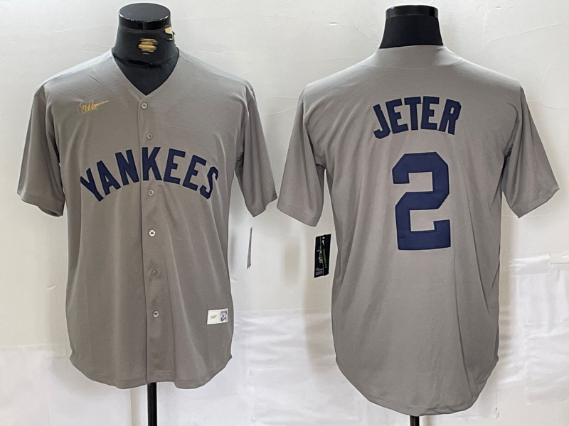 Men's New York Yankees Derek Jeter #2 Gray Road Cooperstown Collection Player Jerseys