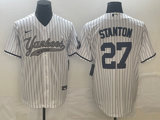 Men's New York Yankees Giancarlo Stanton #27 White Game Jerseys Joint Edition