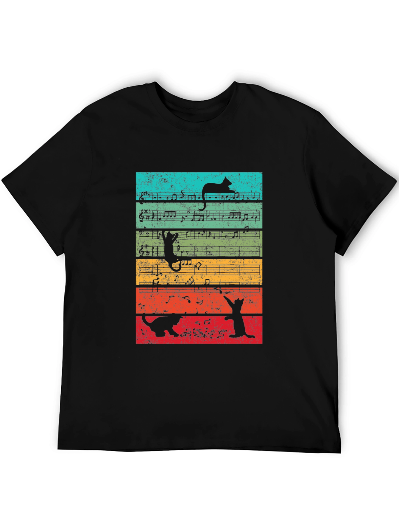Cats and Music Notes Graphic T-Shirt