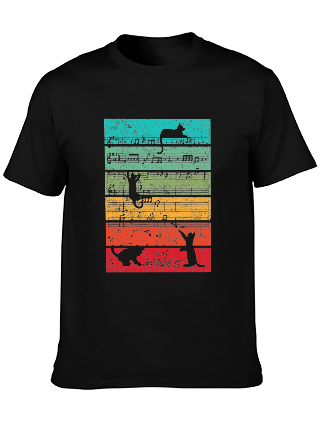 Cats and Music Notes Graphic T-Shirt