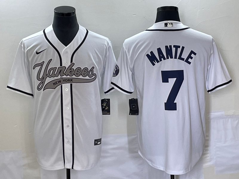 Men's New York Yankees Mickey Mantle #7 White Player Jerseys Joint Edition