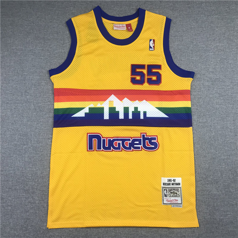 Men's Denver Nuggets Dikembe Mutombo 1991-92 Yellow Hardwood Classics Swingman Jerseys