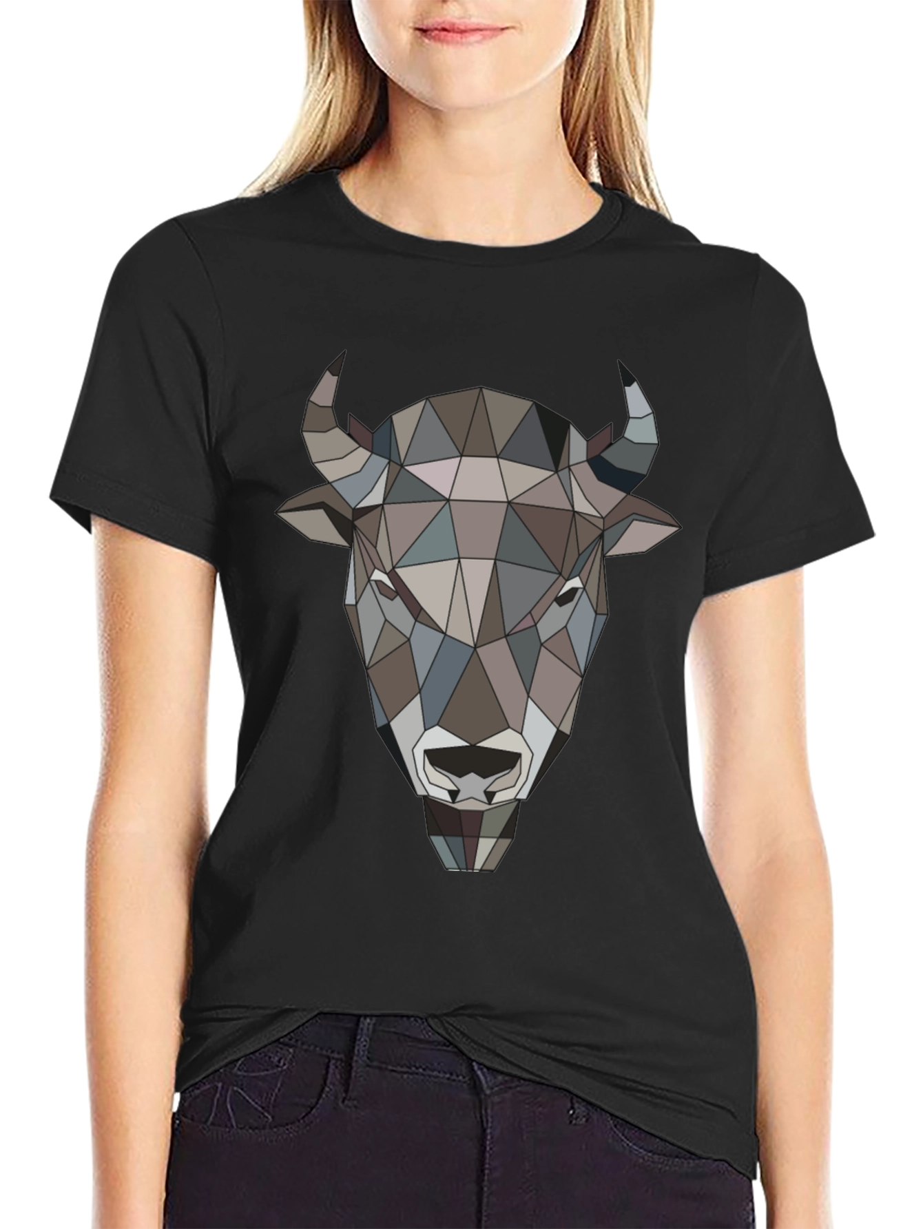 Geometric Buffalo Head Graphic Tee - Mens Black T-Shirt