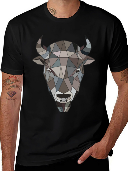 Geometric Buffalo Head Graphic Tee - Mens Black T-Shirt
