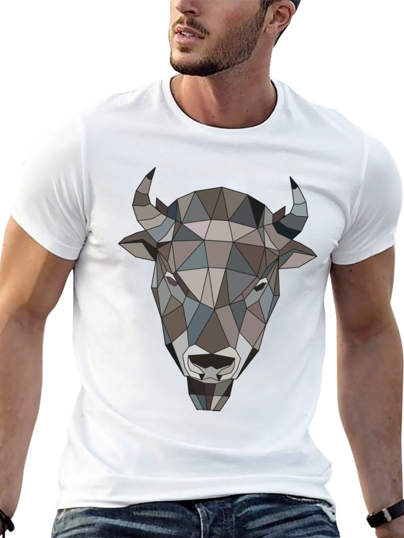 Geometric Buffalo Head Graphic Tee - Mens Black T-Shirt