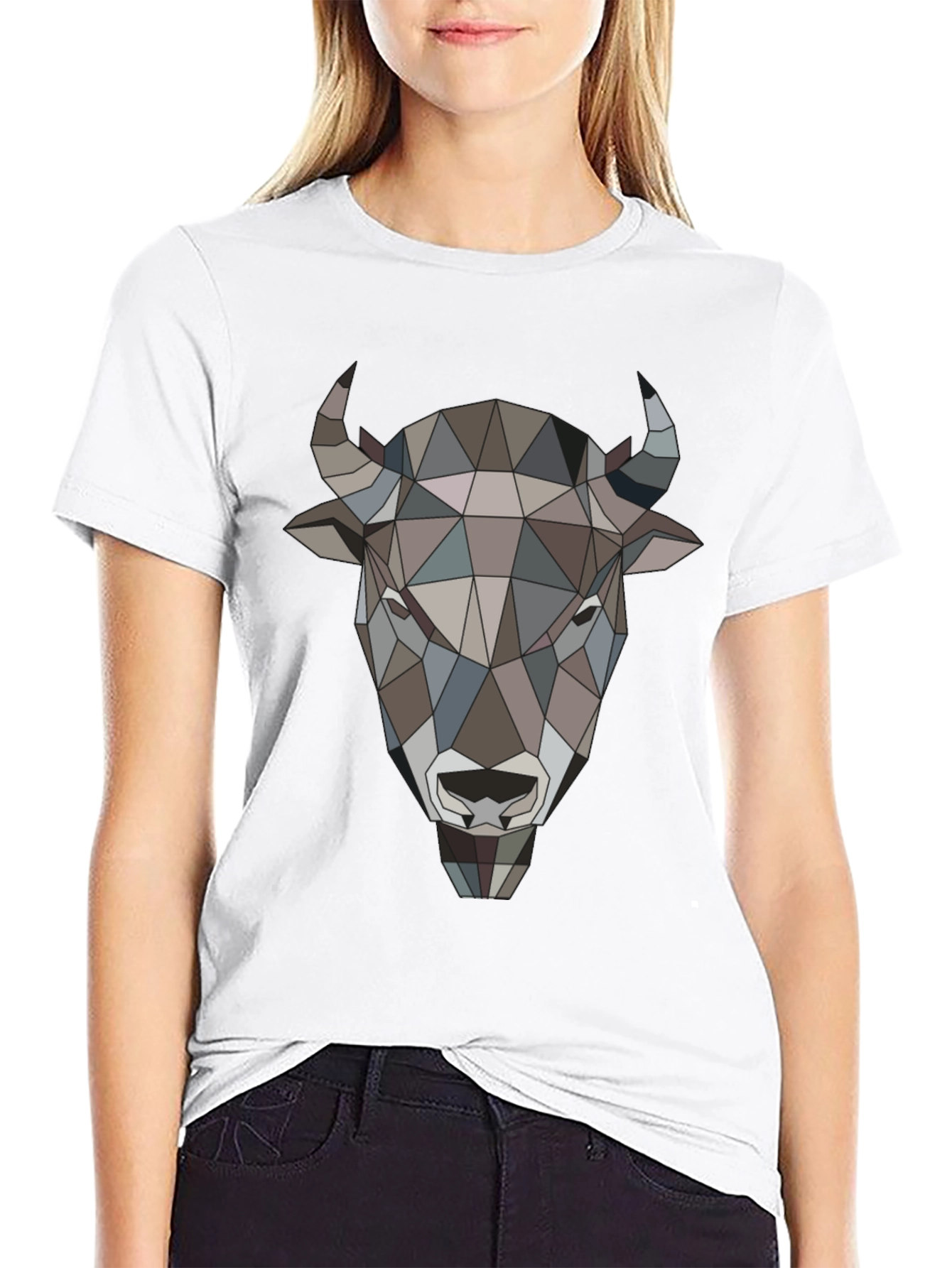 Geometric Buffalo Head Graphic Tee - Mens Black T-Shirt