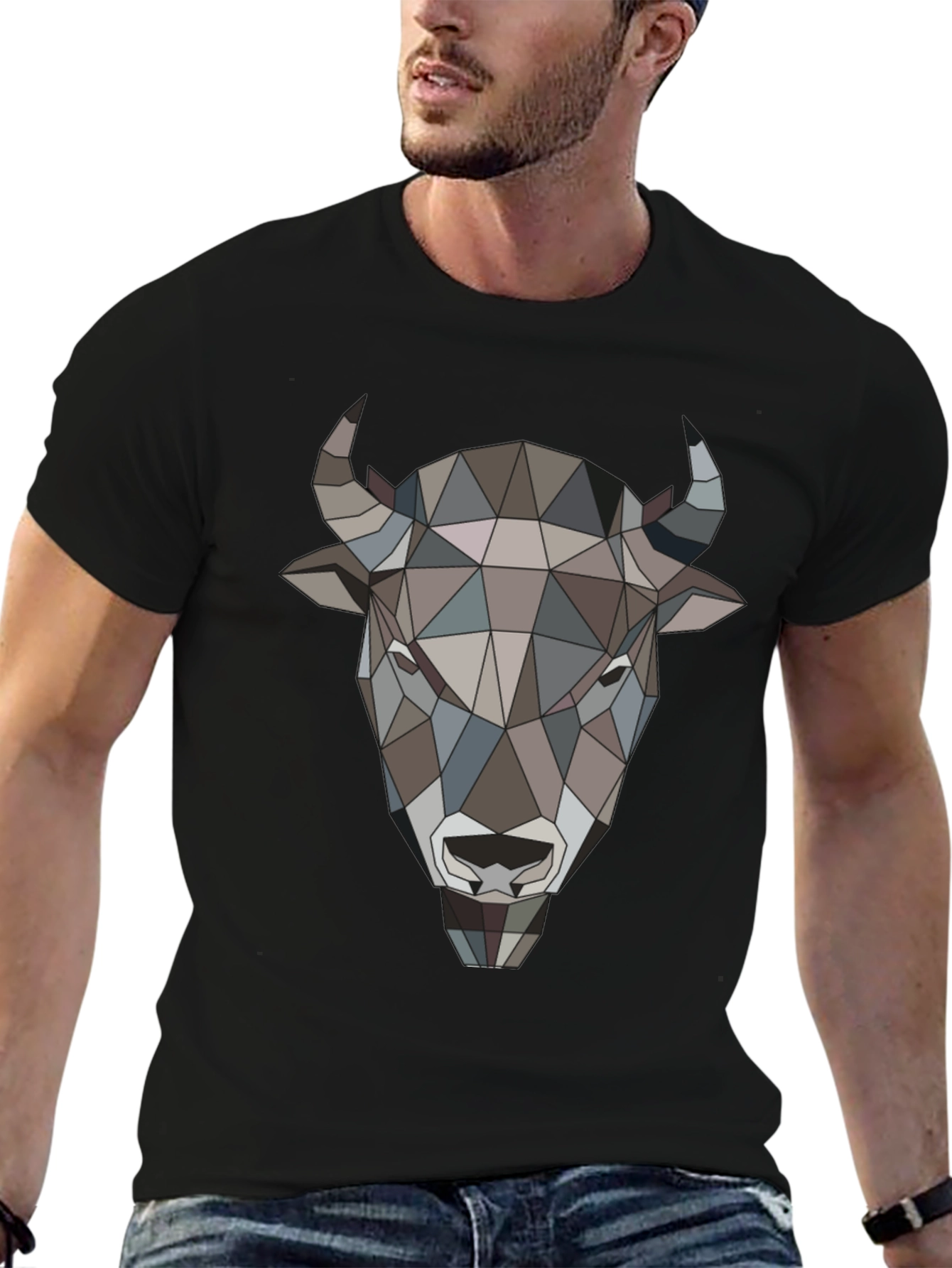 Geometric Buffalo Head Graphic Tee - Mens Black T-Shirt