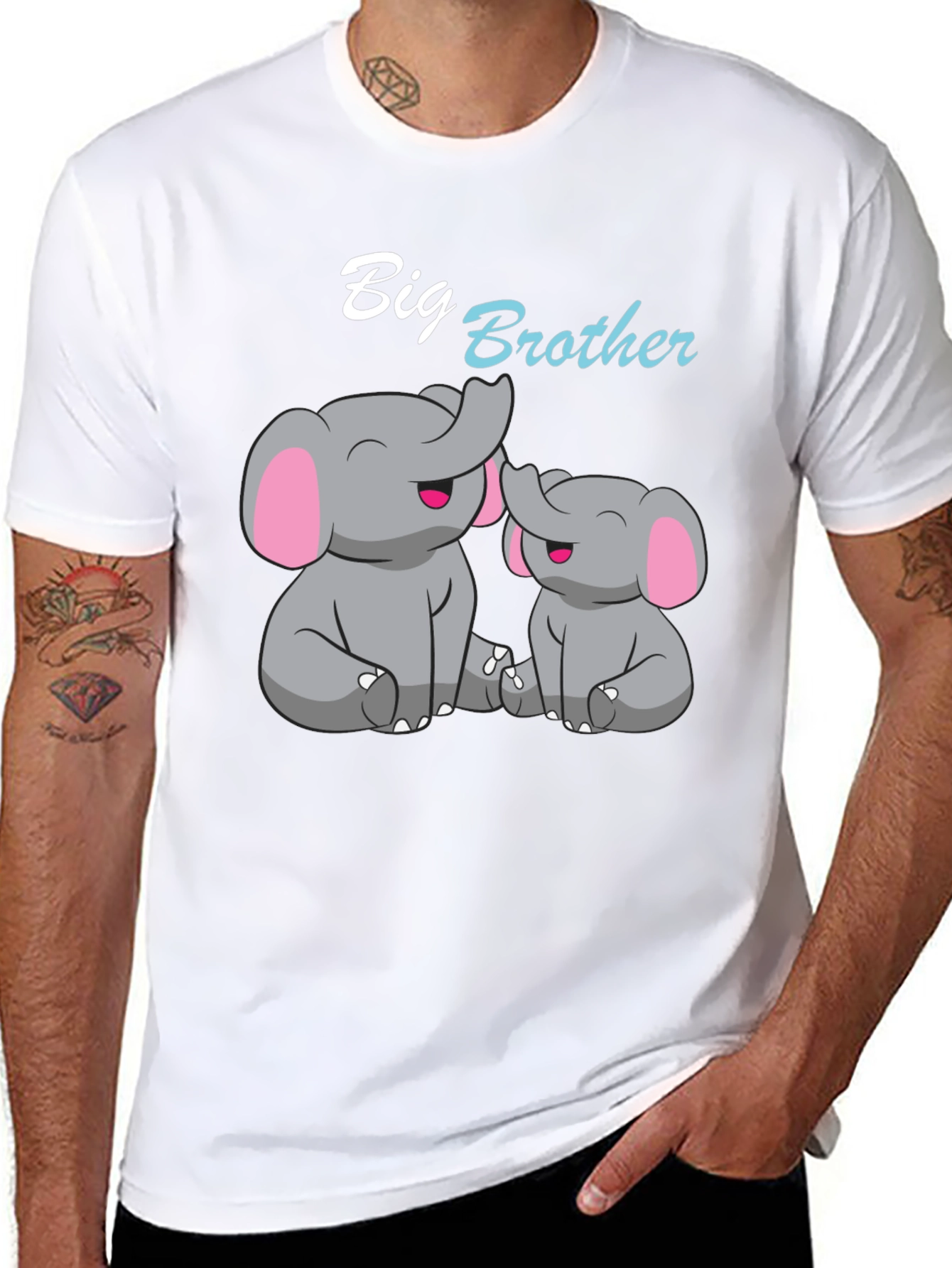 Big Brother Elephant Graphic T-Shirt - Black