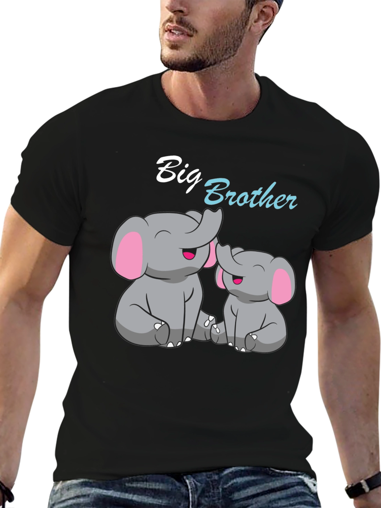 Big Brother Elephant Graphic T-Shirt - Black