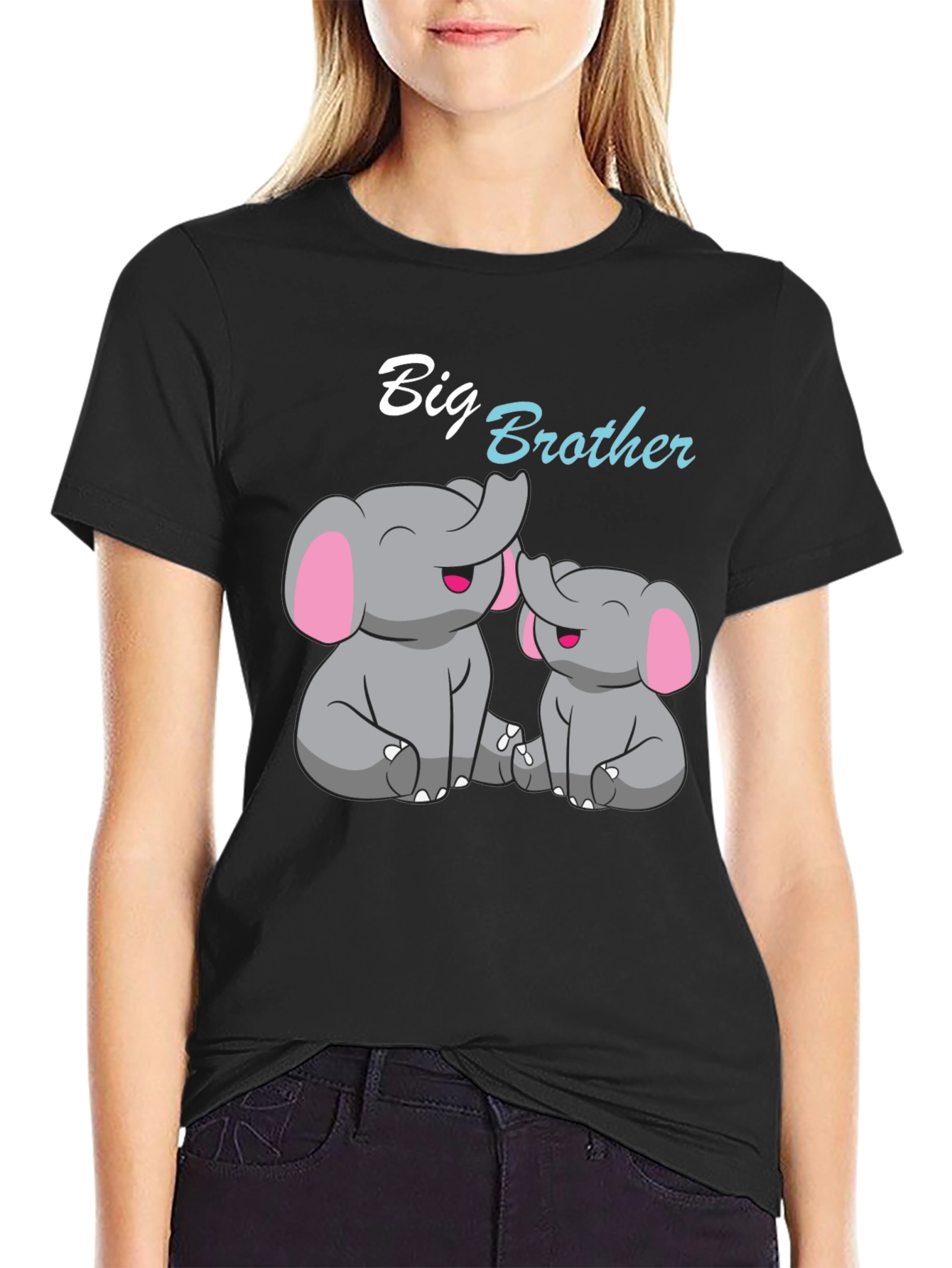 Big Brother Elephant Graphic T-Shirt - Black