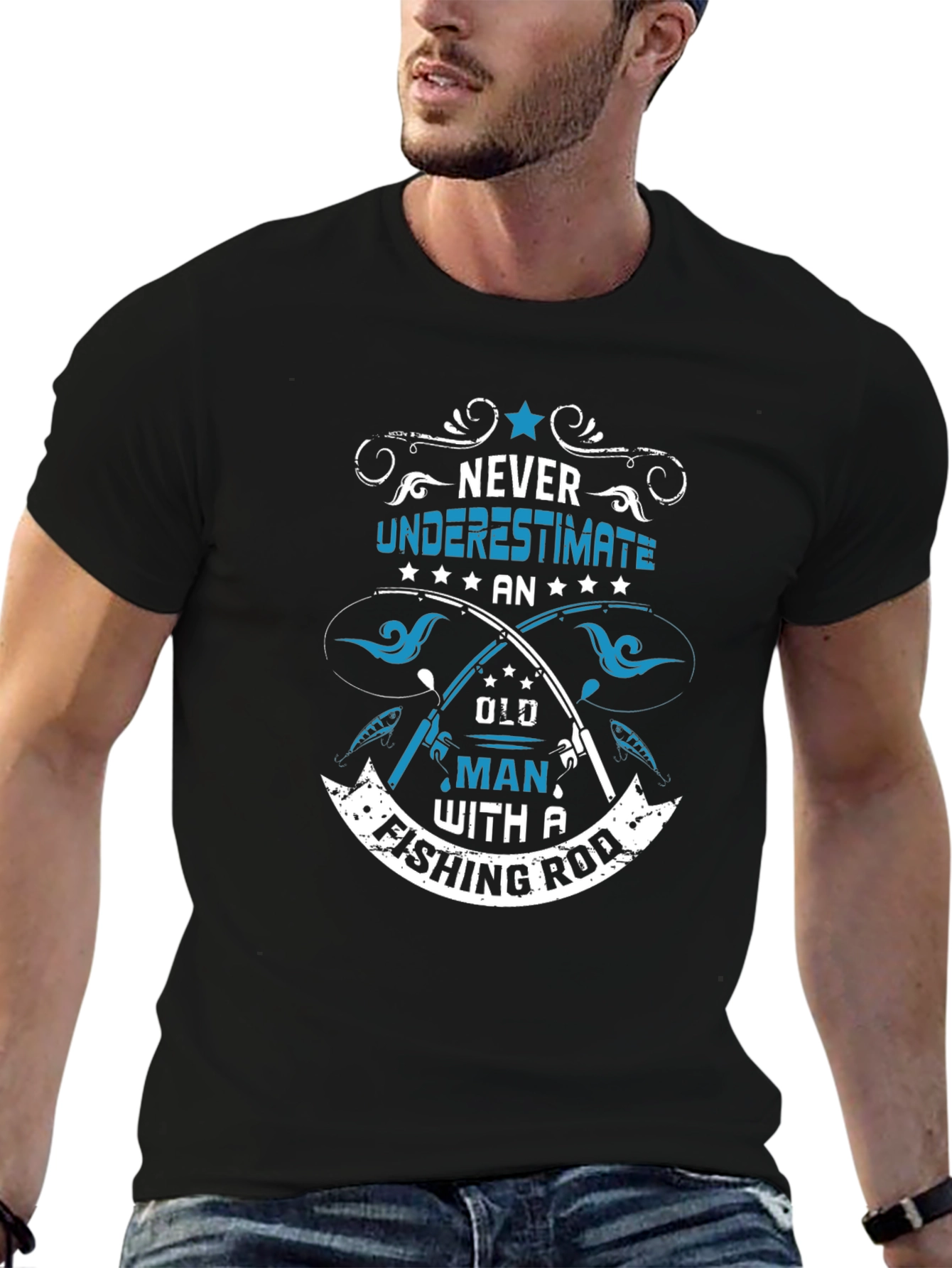 Never Underestimate Old Man Fishing Rod T-Shirt