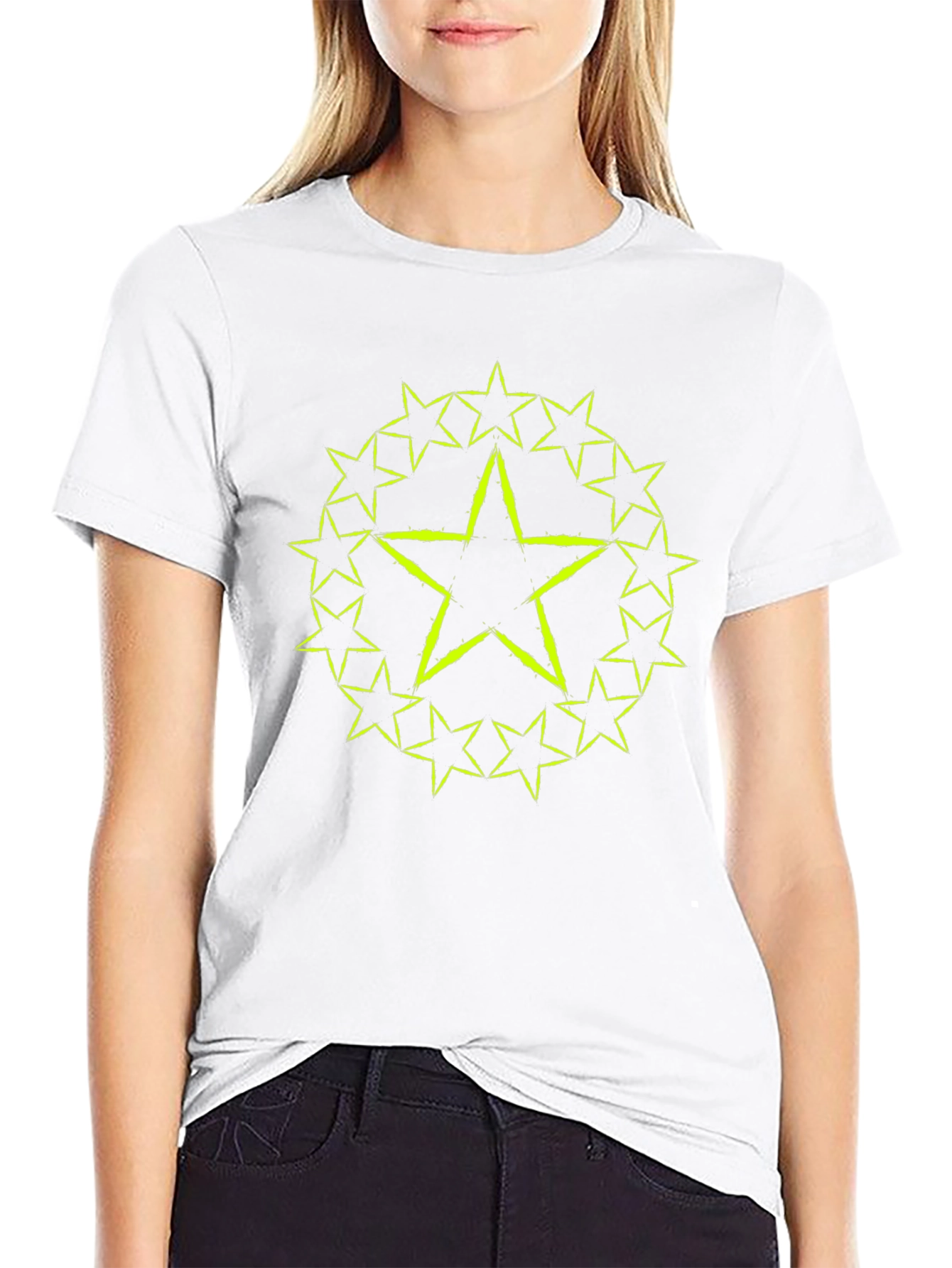 Star Circle Graphic Tee - Black Cotton T-Shirt