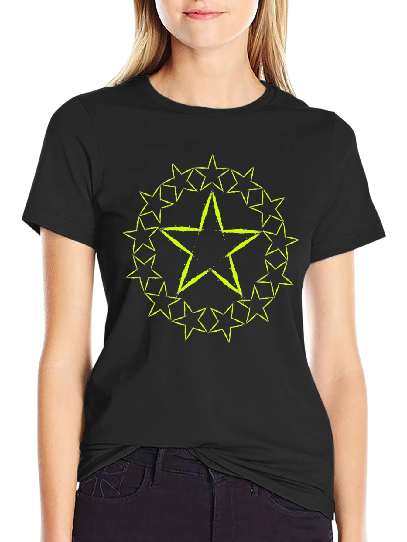 Star Circle Graphic Tee - Black Cotton T-Shirt