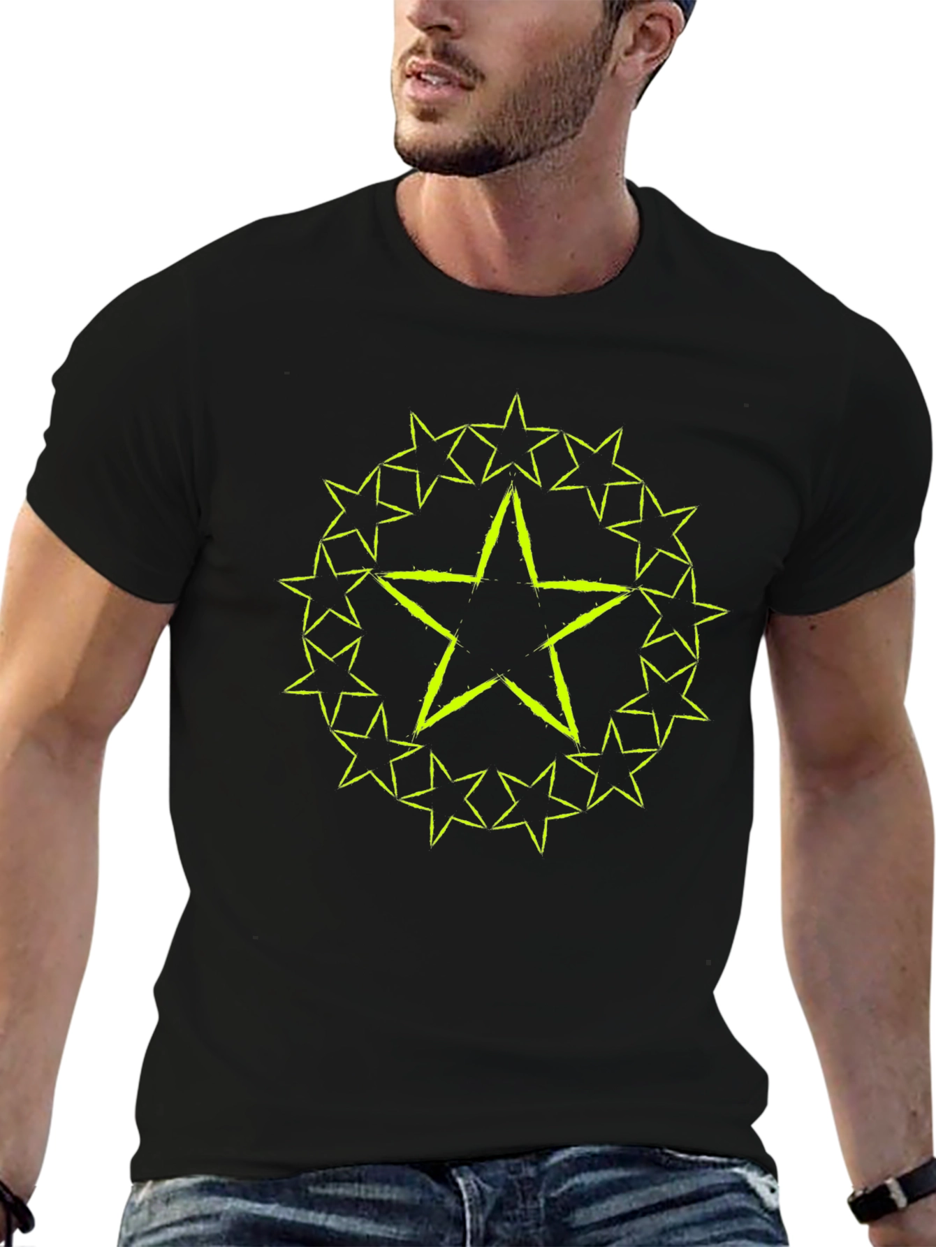 Star Circle Graphic Tee - Black Cotton T-Shirt