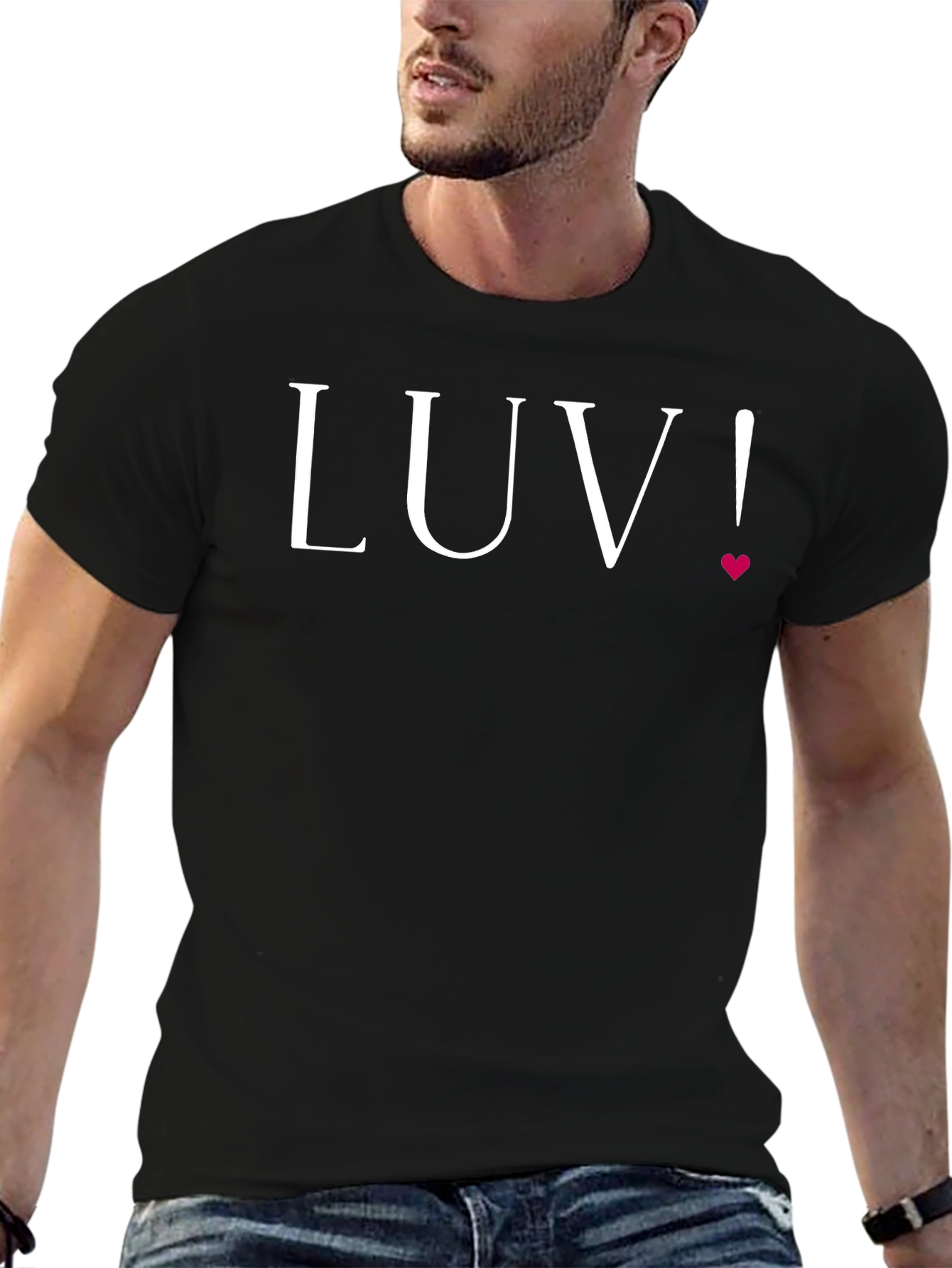 LUV! Black Cotton T-Shirt with Heart Accent