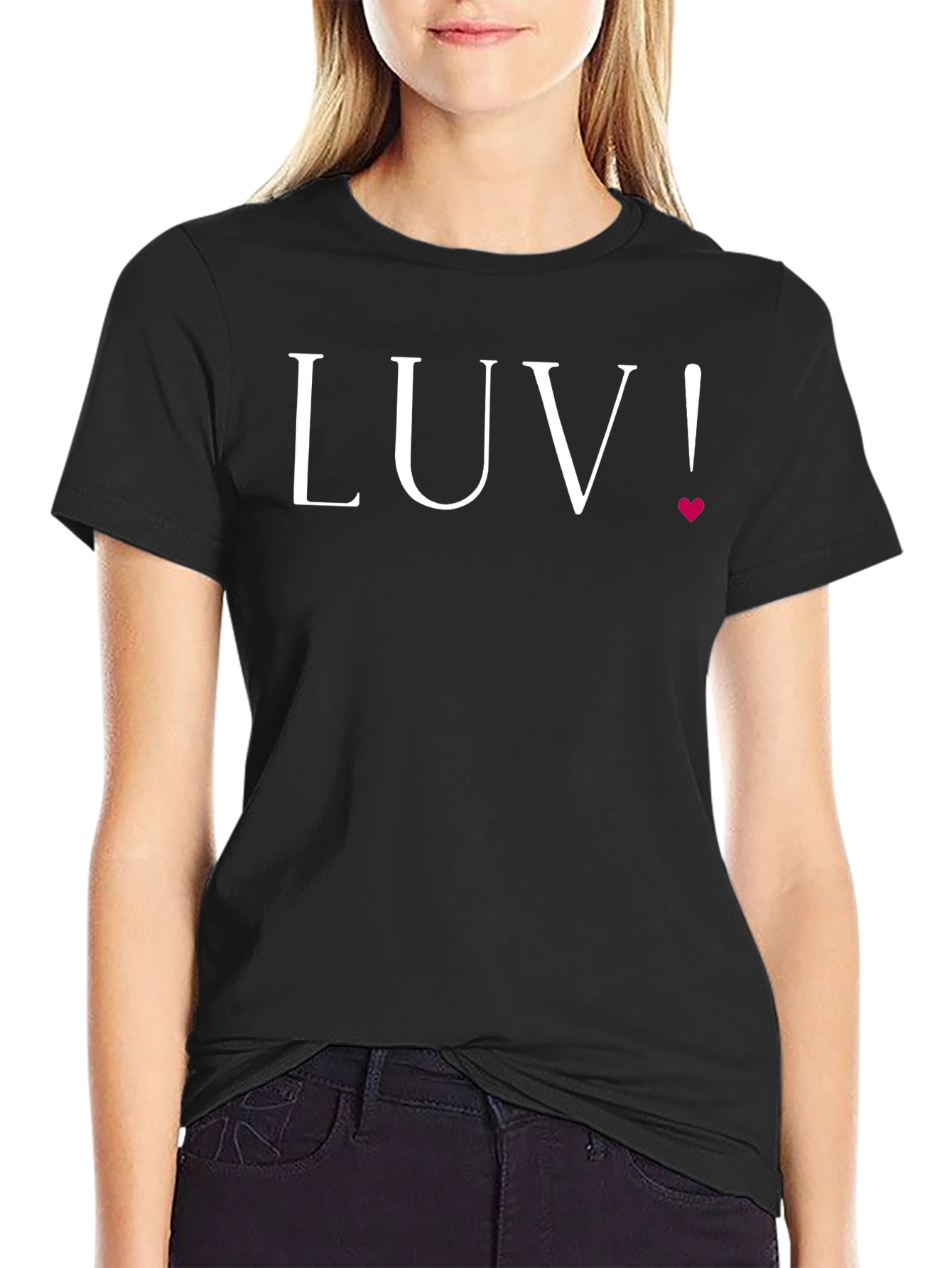 LUV! Black Cotton T-Shirt with Heart Accent