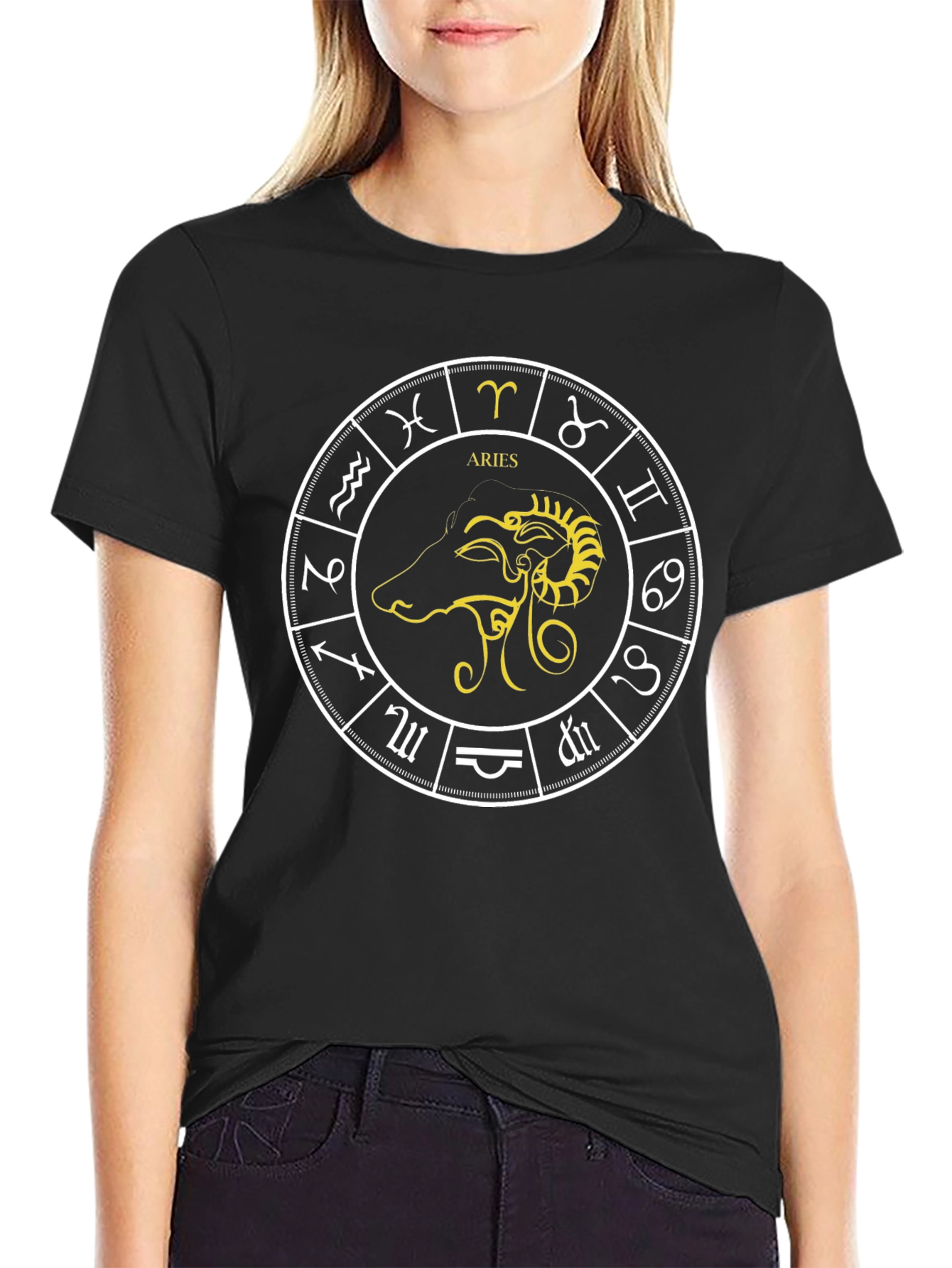 Aries Zodiac Graphic Tee - Black Cotton Comfort