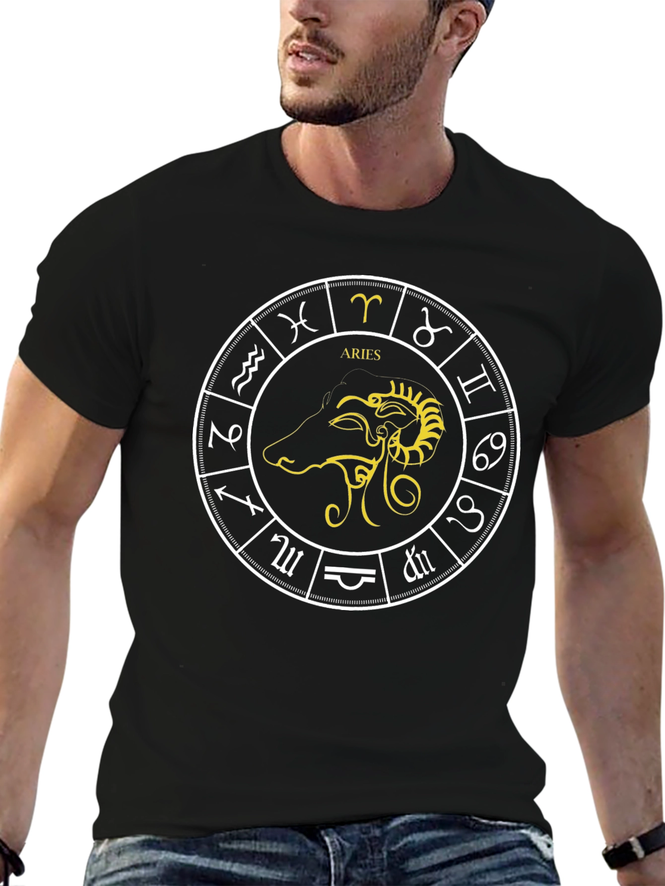 Aries Zodiac Graphic Tee - Black Cotton Comfort