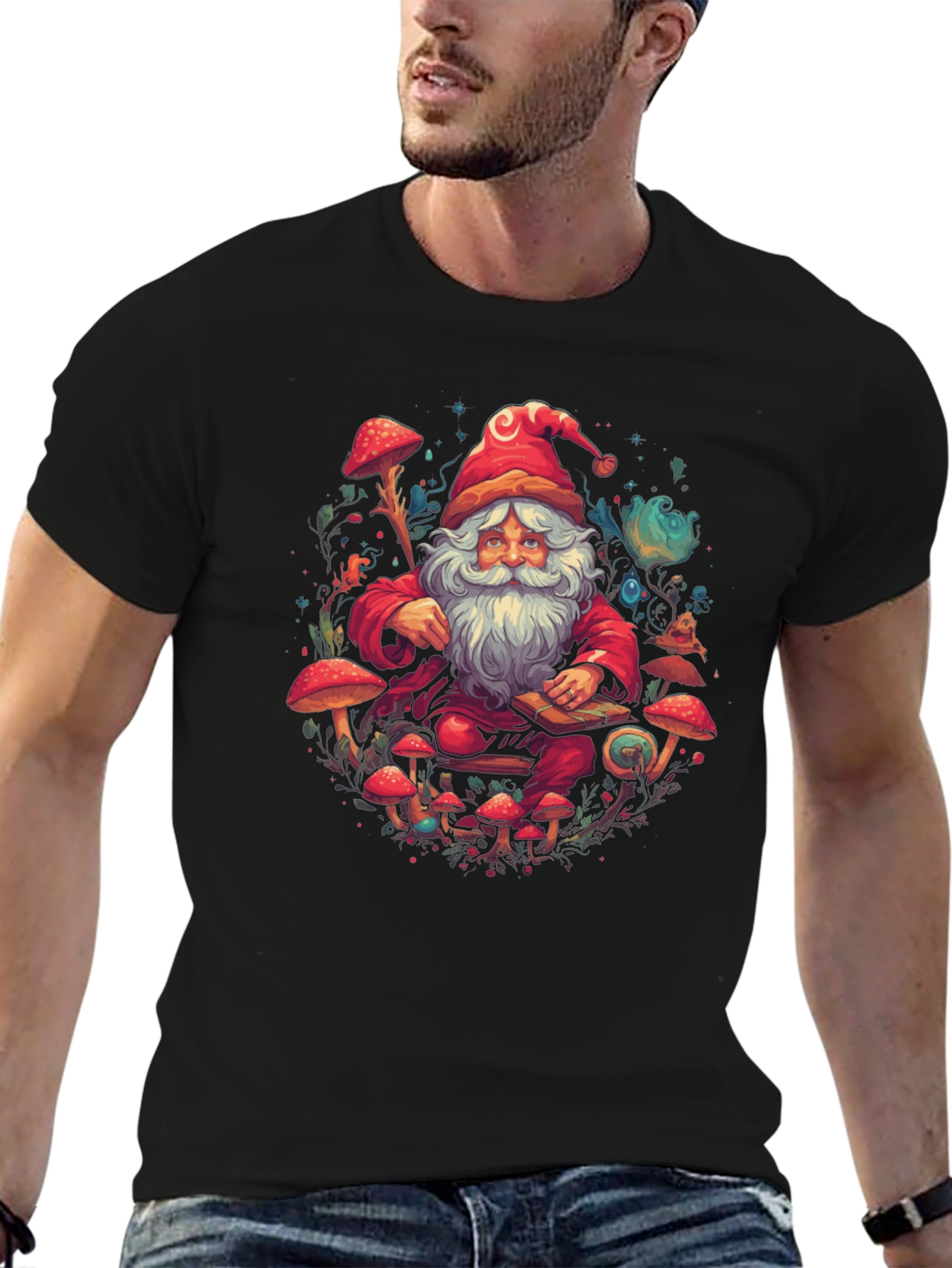 Psychedelic Santa T-Shirt - Funky Mushroom Design