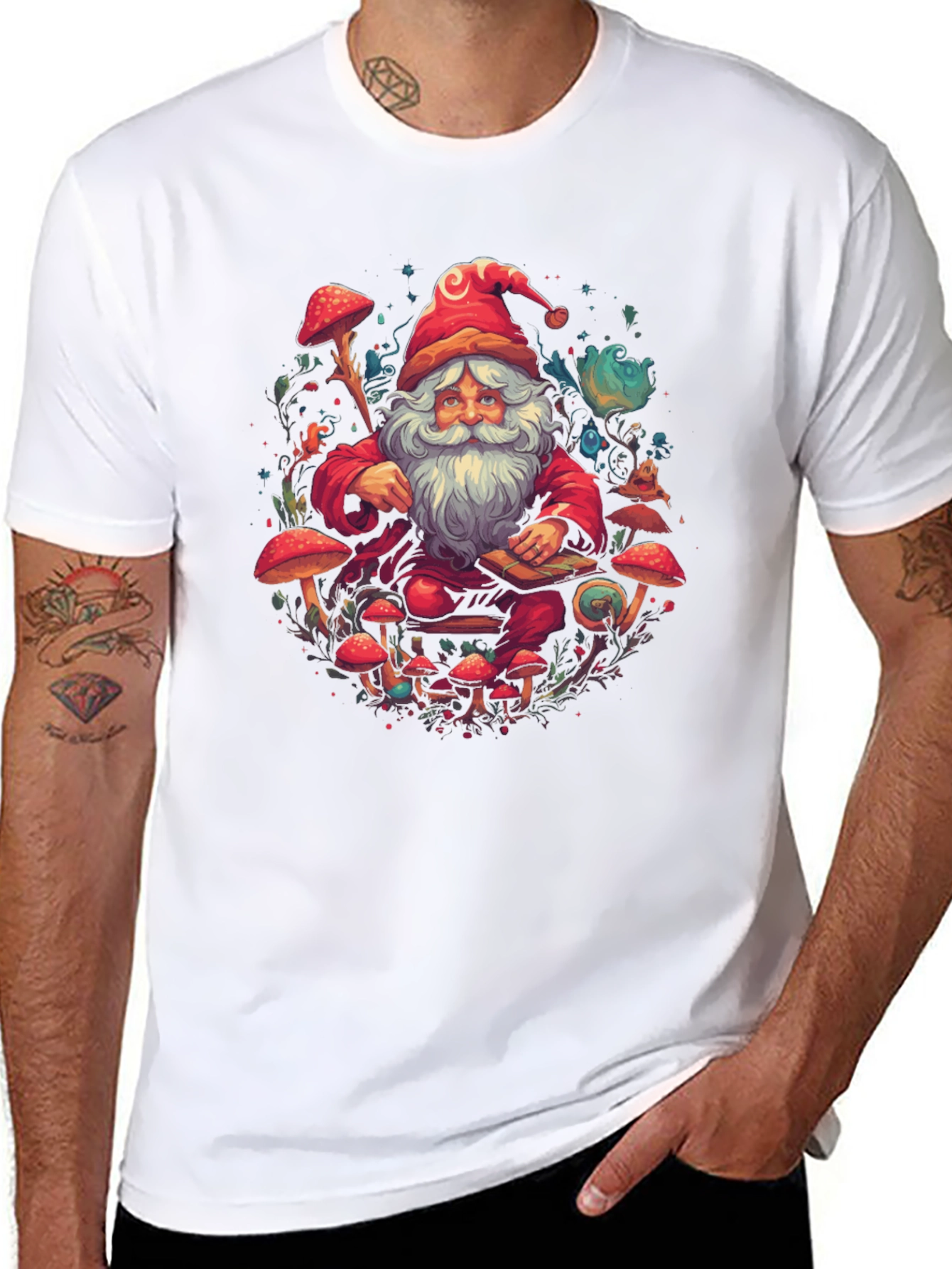 Psychedelic Santa T-Shirt - Funky Mushroom Design