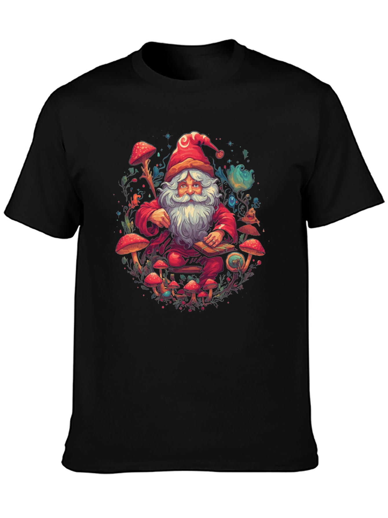 Psychedelic Santa T-Shirt - Funky Mushroom Design