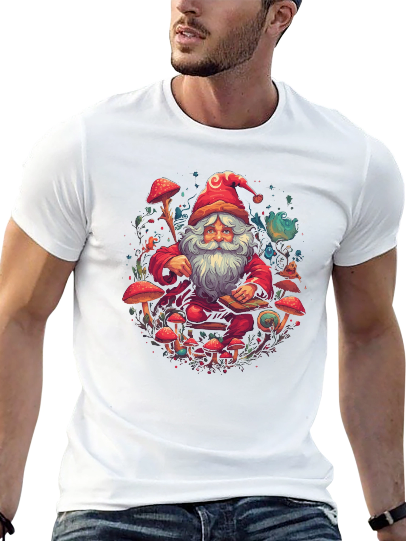 Psychedelic Santa T-Shirt - Funky Mushroom Design