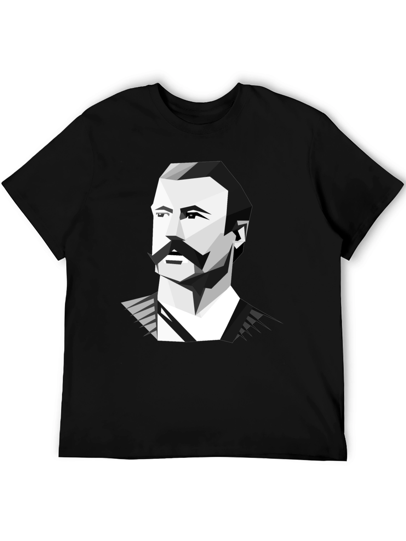 Geometric Mustache Portrait Graphic Tee - Black