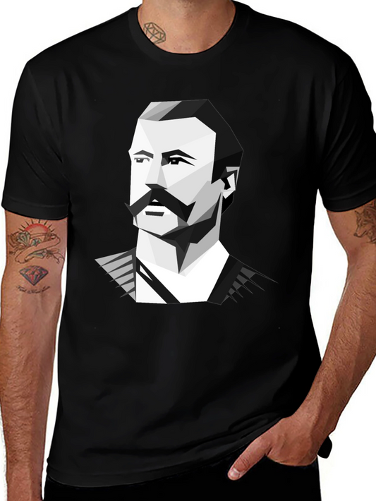 Geometric Mustache Portrait Graphic Tee - Black