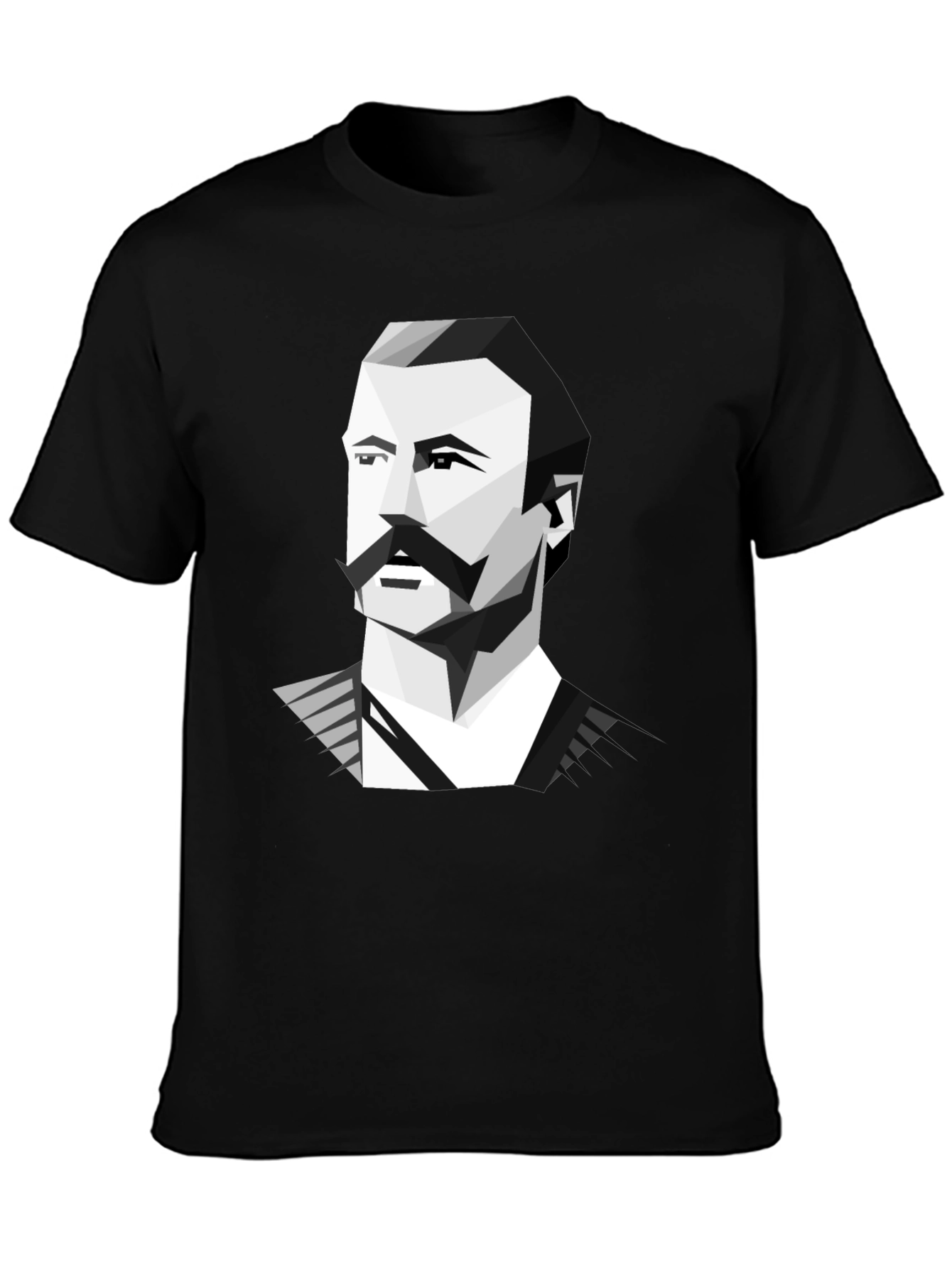 Geometric Mustache Portrait Graphic Tee - Black