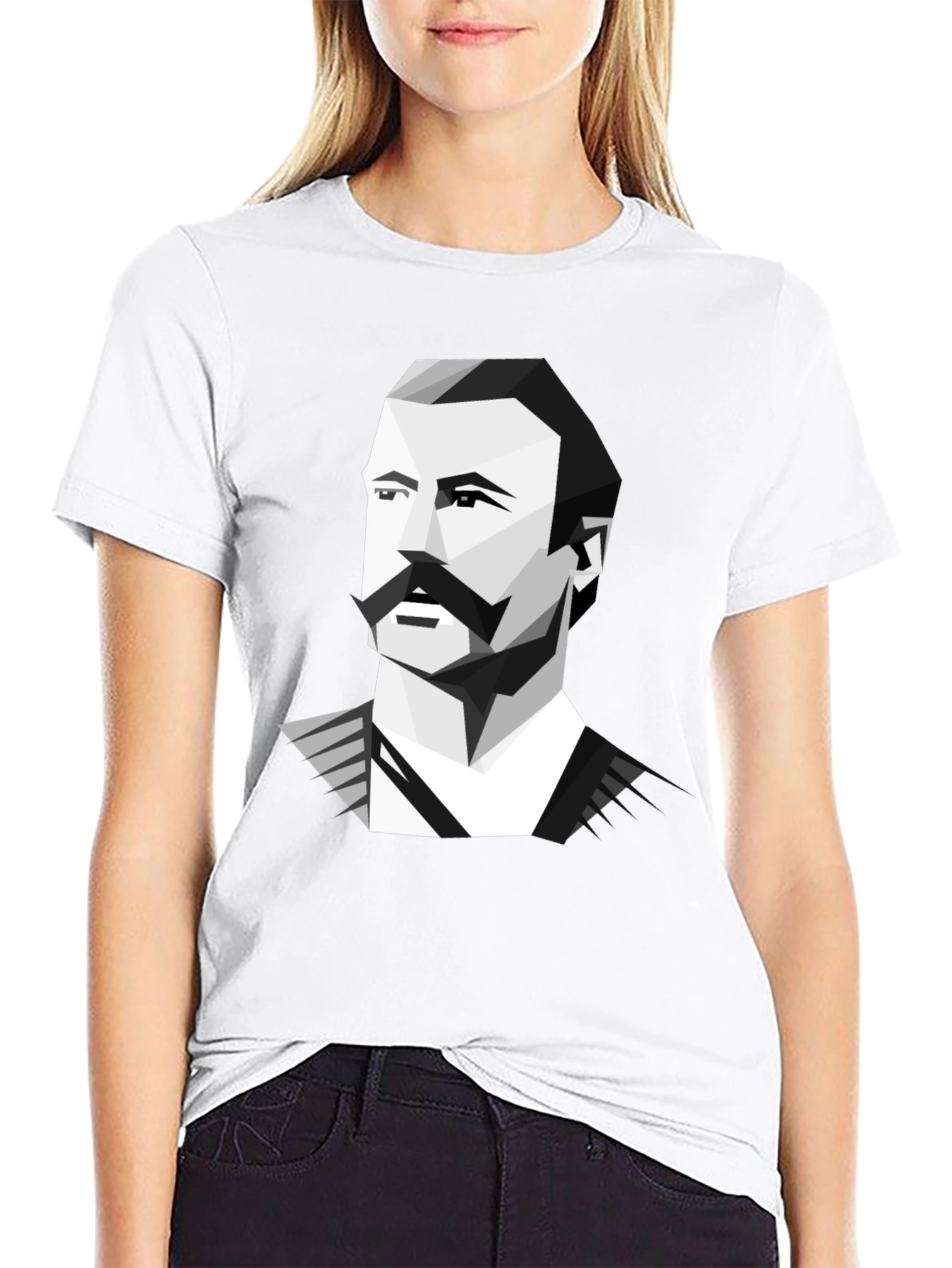 Geometric Mustache Portrait Graphic Tee - Black
