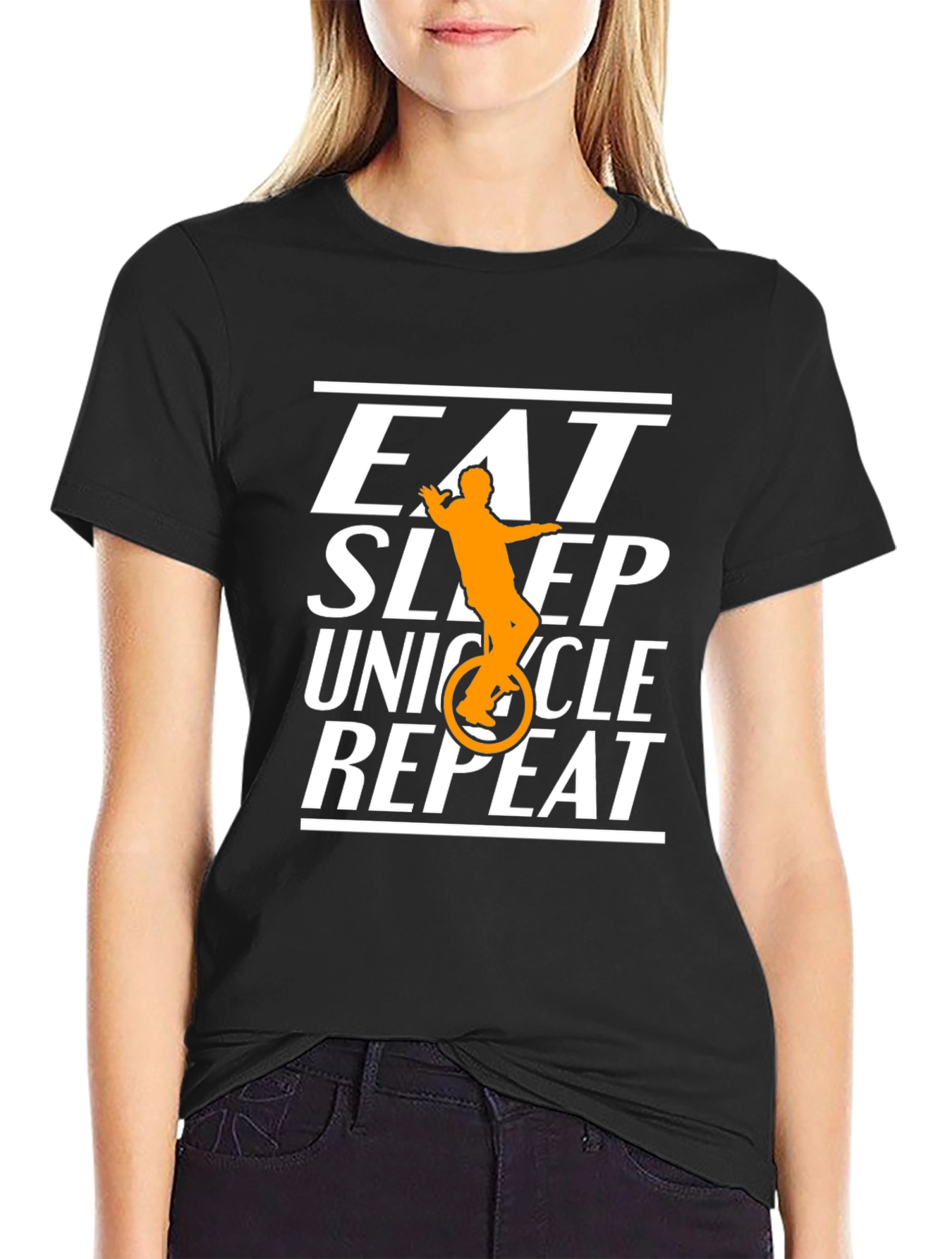 Eat Sleep Unicycle Repeat Black Graphic T-Shirt