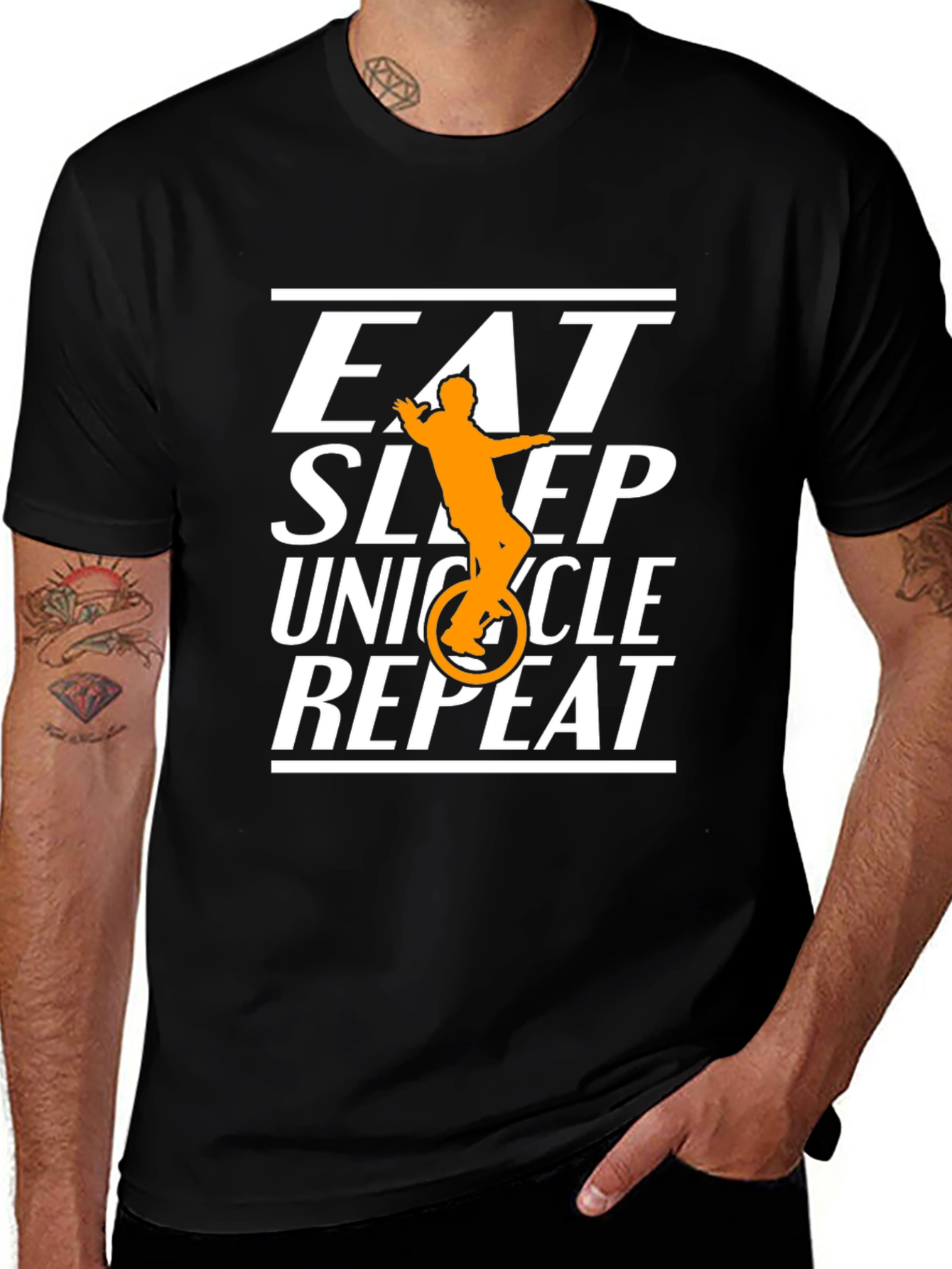 Eat Sleep Unicycle Repeat Black Graphic T-Shirt