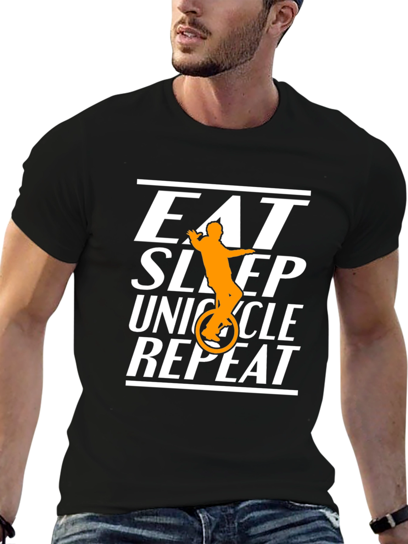 Eat Sleep Unicycle Repeat Black Graphic T-Shirt