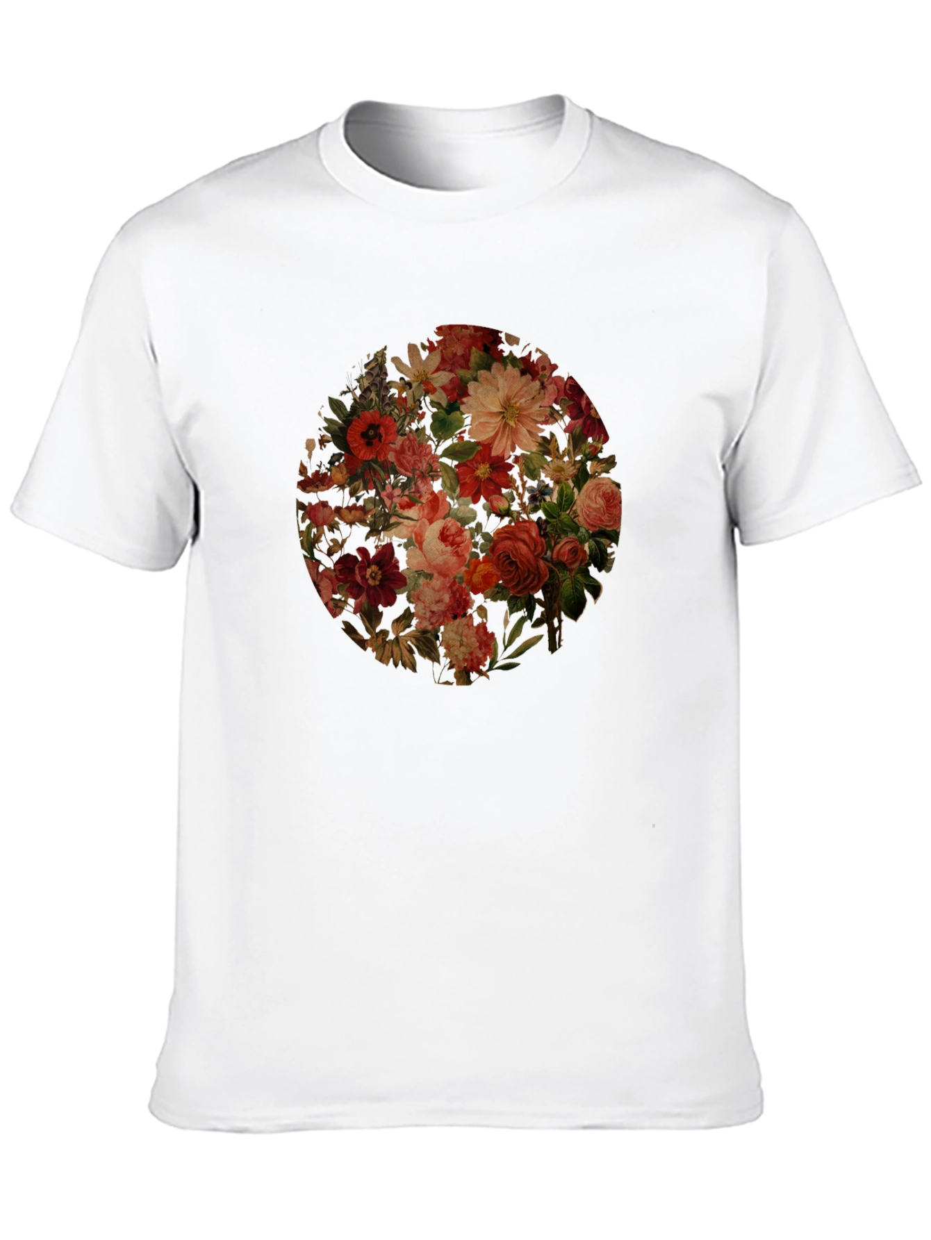 Floral Print Black Crew Neck T-Shirt