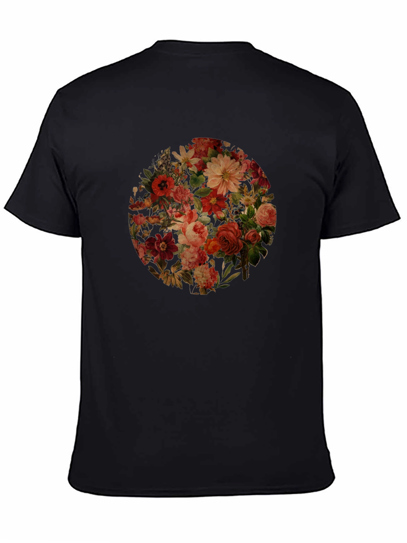 Floral Print Black Crew Neck T-Shirt