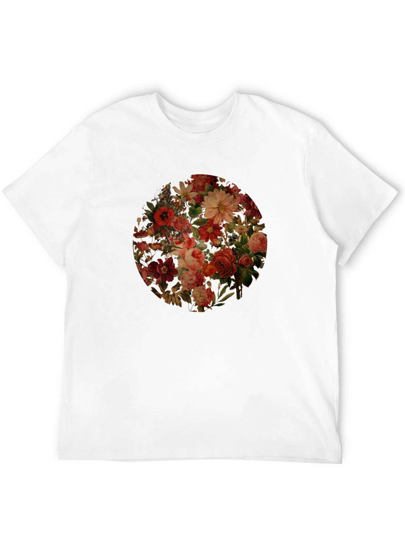 Floral Print Black Crew Neck T-Shirt