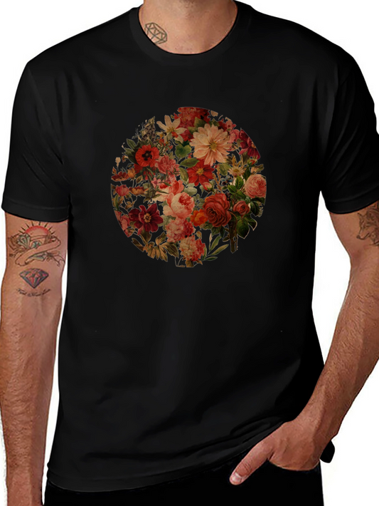 Floral Print Black Crew Neck T-Shirt