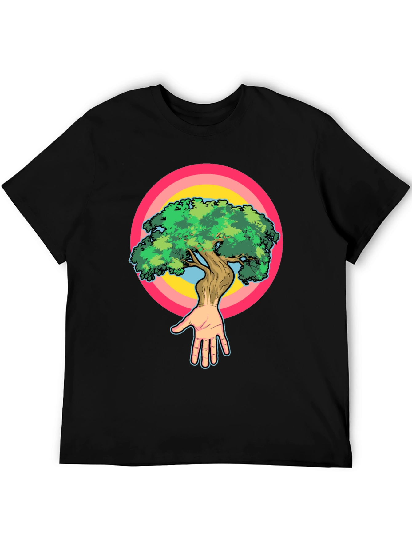 Nature Hand Tree Graphic Black T-Shirt