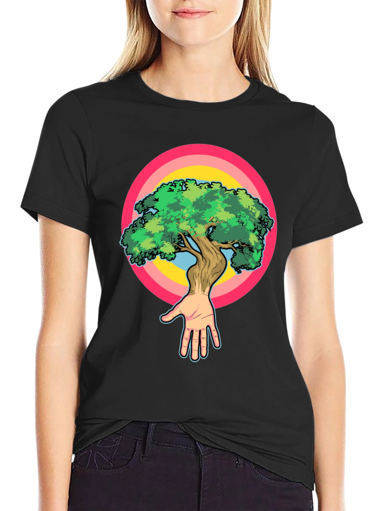 Nature Hand Tree Graphic Black T-Shirt